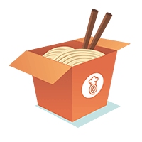 Orange takeout box with TouchBistro logo