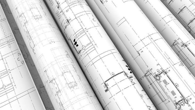 rolls of architectural floor plans