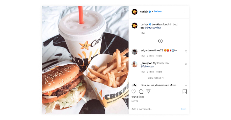 Publicación en Instagram de Carl's Jr.'s Jr.