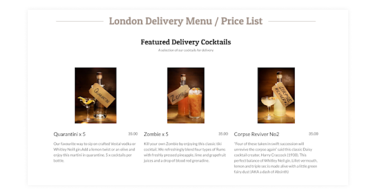 Londons Ladies Gents Cocktail Bar's Lieferoptionen's delivery options